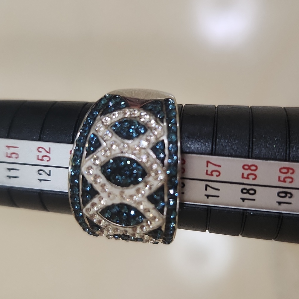 Blue and white crystal ring set in sterling